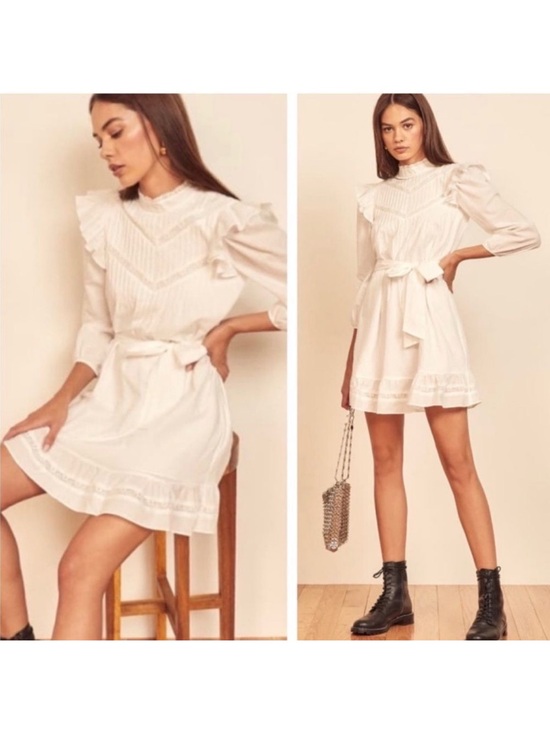 Reformation Dresses & Skirts - Reformation Dinah White Ruffle High-Neck dress women’s 12 *